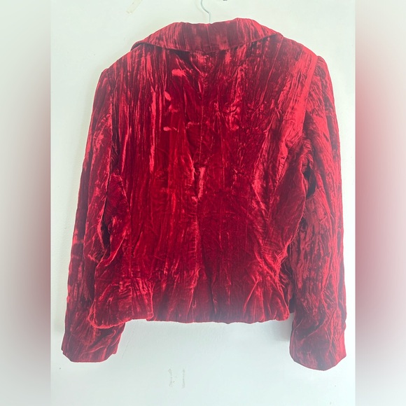 Vintage Crush Velvet Crop Jacket padded shoulders pockets and loop buttons Med - Picture 7 of 8
